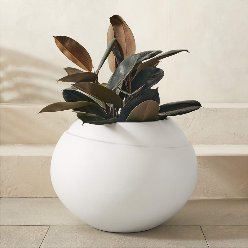 Planter Set Vertical Ribbing Bulbous Form Off-White Textured Finish