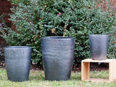Planter Slim Round Form Falling Blue Glaze High Gloss Finish Cobalt