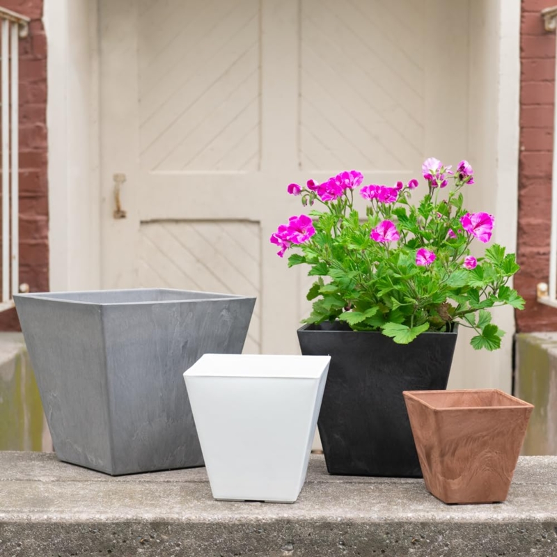Planter Square Silhouette Mottled Charcoal Tapered Composite Patio Pot