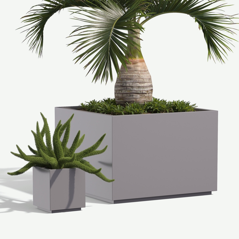 Planter Square Toe Kick Base Fiberglass Off White Architectural Pot