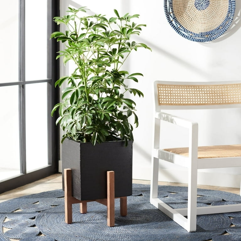 Planter Square Woven Texture in Natural Rattan on Metal Stand