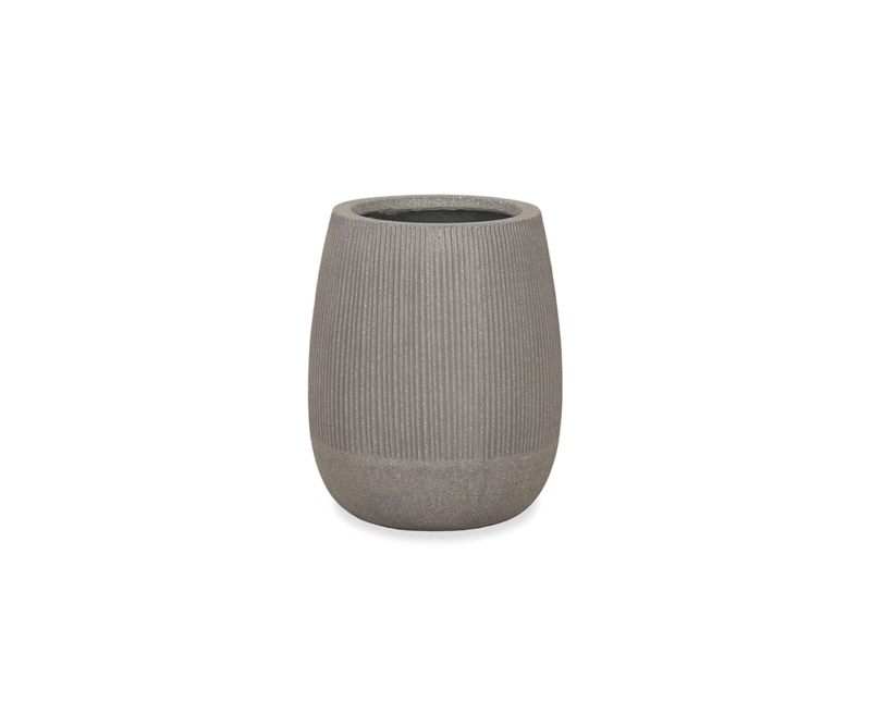 Planter Stand Round Basin Matte Grey Stone-Like Elevated Wood Legs