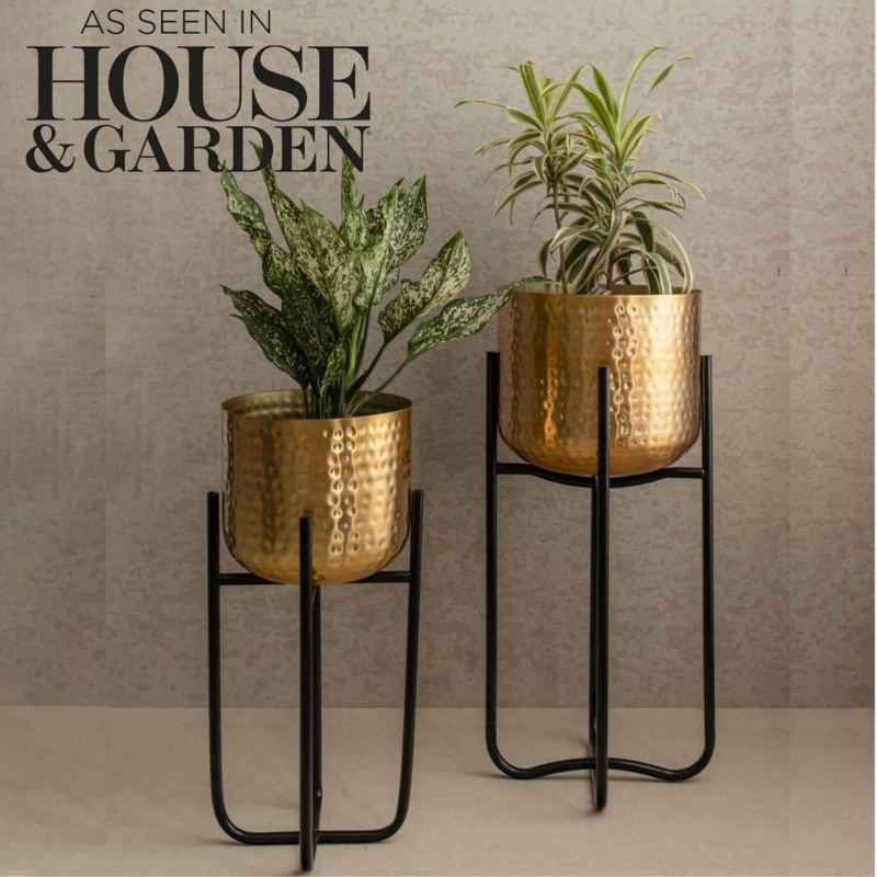 Planter Stand Set Polished Staggered Heights Cylindrical
