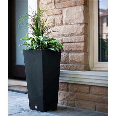 Planter Stand White Square Integrated Shelf Tall Narrow Profile