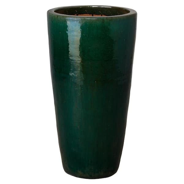Planter: Tall Ceramic Pot with Vibrant Green Crackle Glaze Finish