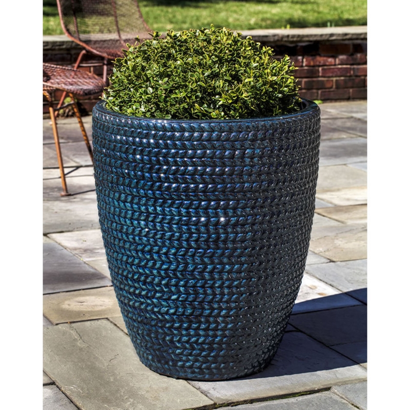 Planter Tall Indigo Ceramic Sisal Weave Texture