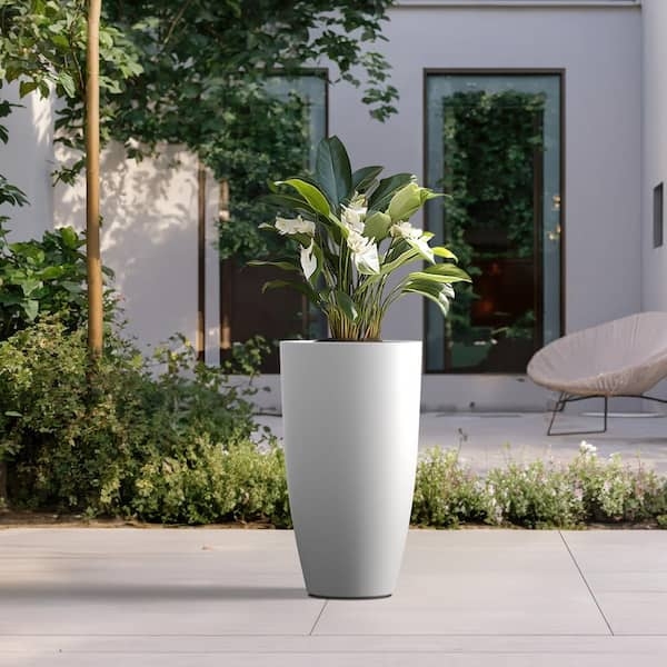 Planter Tall Profile Tapered Square Silhouette Crisp White Sculptural