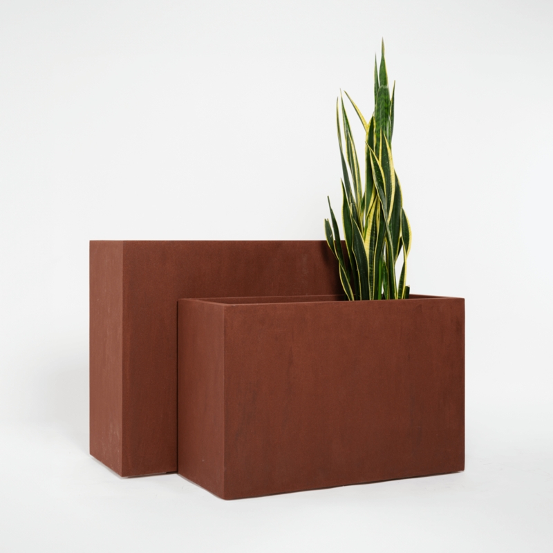 Planter Tall Rectangular Form Weathered Steel Finish Industrial Set
