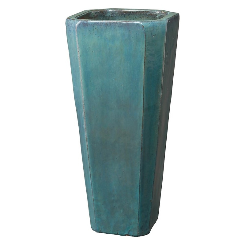 Planter, Tall Rectangular Silhouette Glossy Distressed Glaze Ceramic