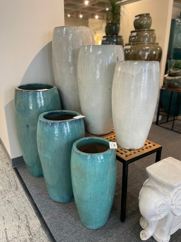 Planter Tall Round Form Honeycomb Pattern White Geometric Relief