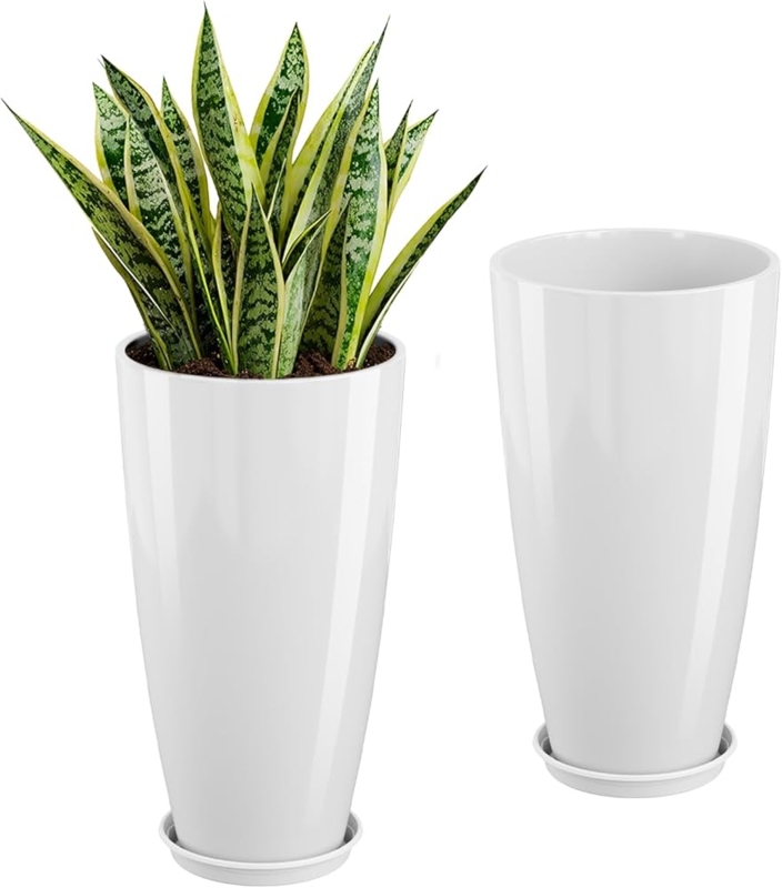 Planter Tall Silhouette Matte White Finish, Porch Planters