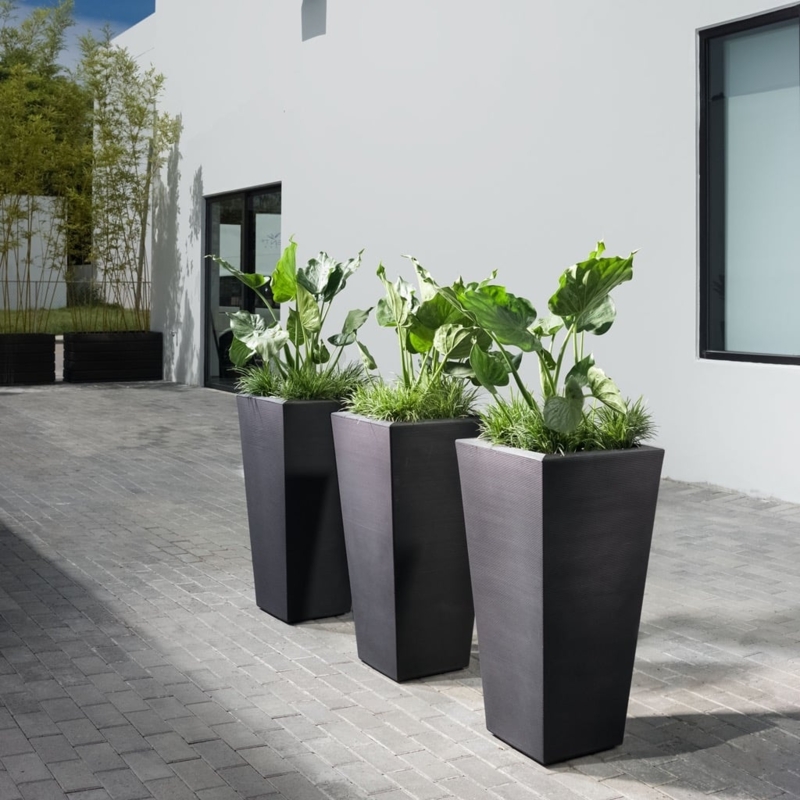 Planter Tall Square Tapered Ash Grey, Textured Garden Pot