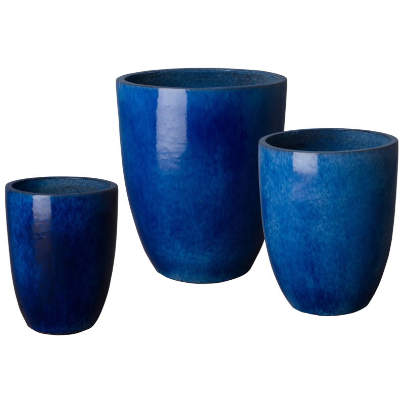 Planter Tall Tapered Form Lattice Relief Deep Indigo Glaze Glossy