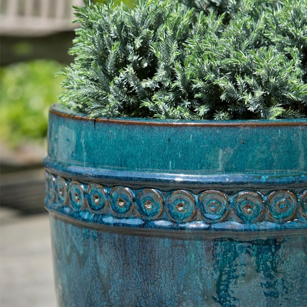 Planter, Tall Tapered Indigo Rain Glaze Horizontal Ribbing