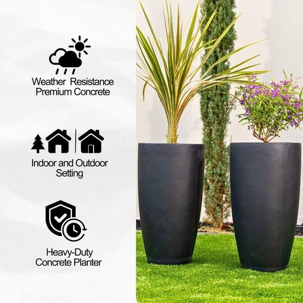 Planter Tall Tapered Pair in Weathered Black Stone-Like Finish