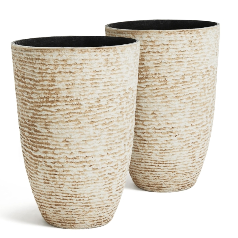 Planter Tall Tapered Round Stone Finish Contemporary Garden