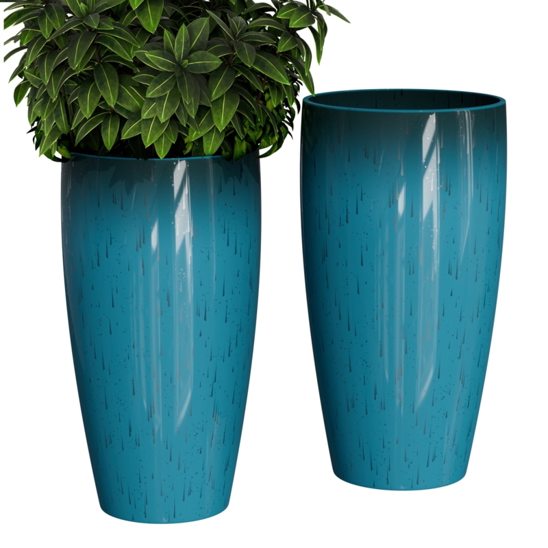 Planter Tall Tapered Square Form Cobalt Blue Horizontal Ribbing