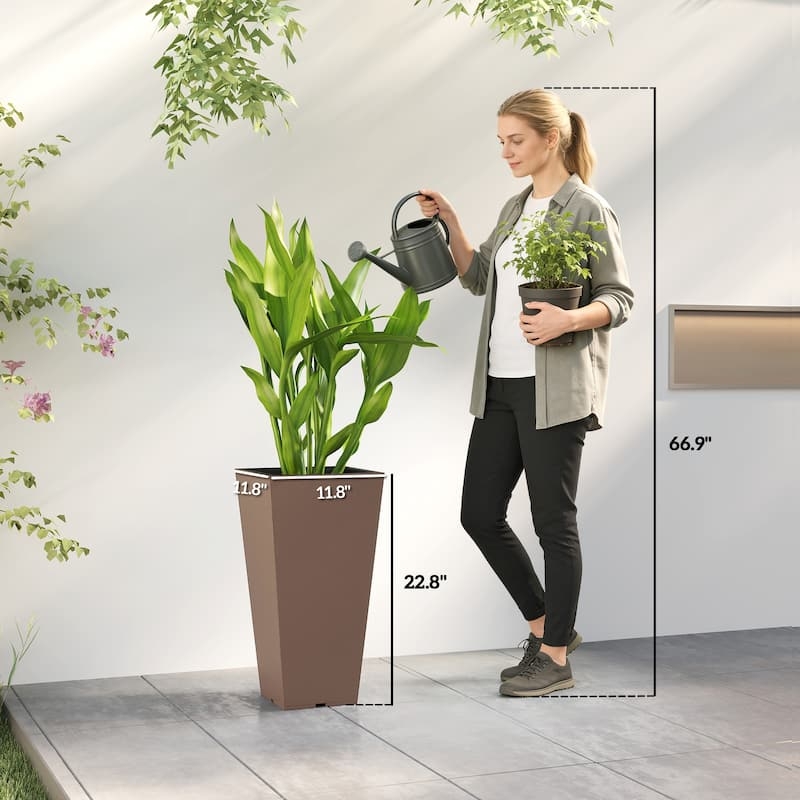 Planter Tall Tapered Square Set in Dark Espresso Woven Texture Finish