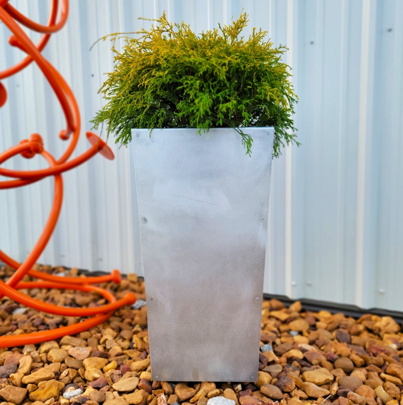 Planter Tapered Silhouette Galvanized Metal Inset Base Grey Patio Pot