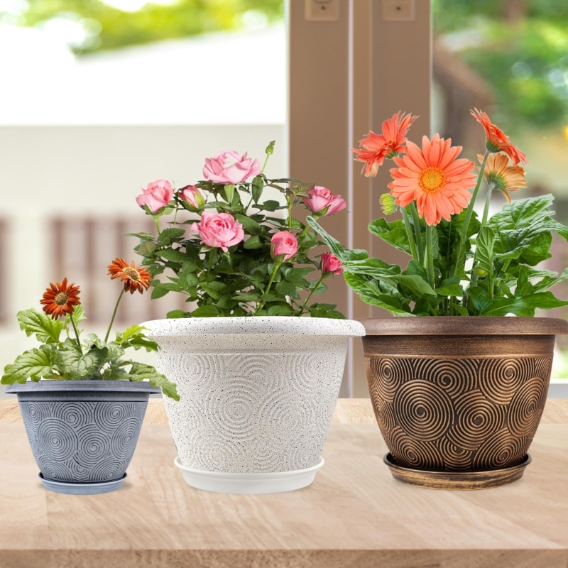 Planter Terracotta Hue Earthy Minimalist Round Matching Saucer Patio