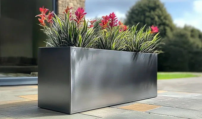 Planter Trio Round Silhouette Corrugated Texture Galvanized Grey
