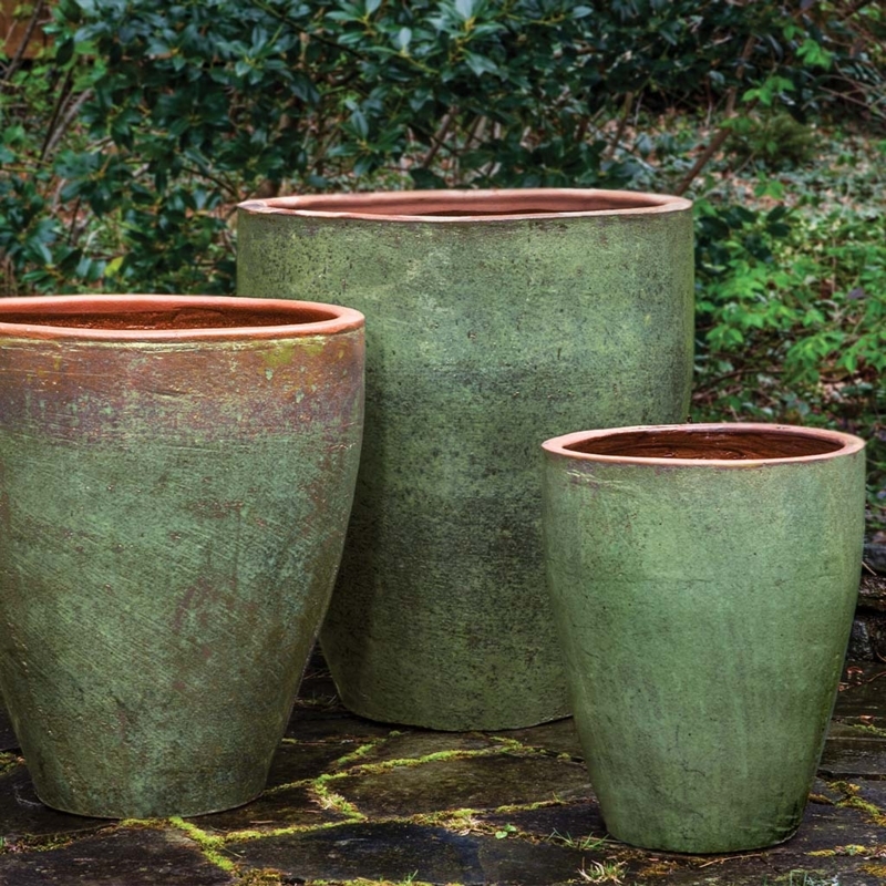 Planter Trio: Rustic Green Ceramic Pots with Mottled Glaze Finish