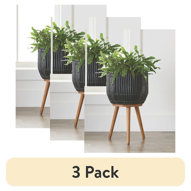 Planter Trio with Graduated Heights and Tapered Wood Tripod Legs