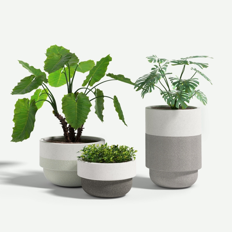 Planter Two Tone Design Cylindrical Concrete Like Gray Charcoal Tiered Set