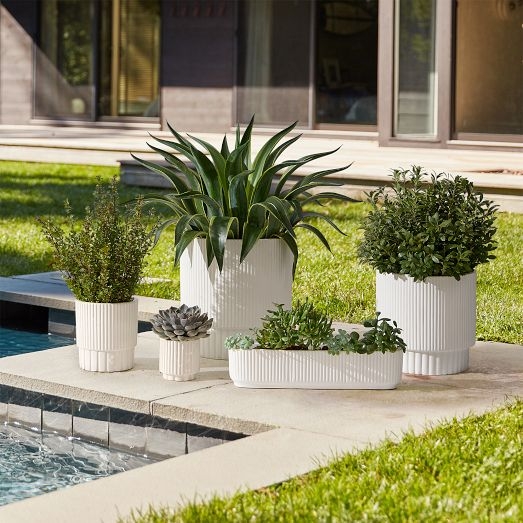 Planter Vertical Fluting Ribbed Surface Ceramic-Like Tabletop Decor