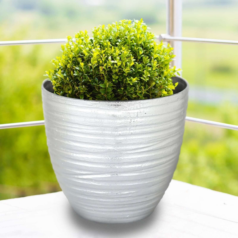 Planter Vertical Ridge Texture Metallic Finish Cylindrical Shape Modern
