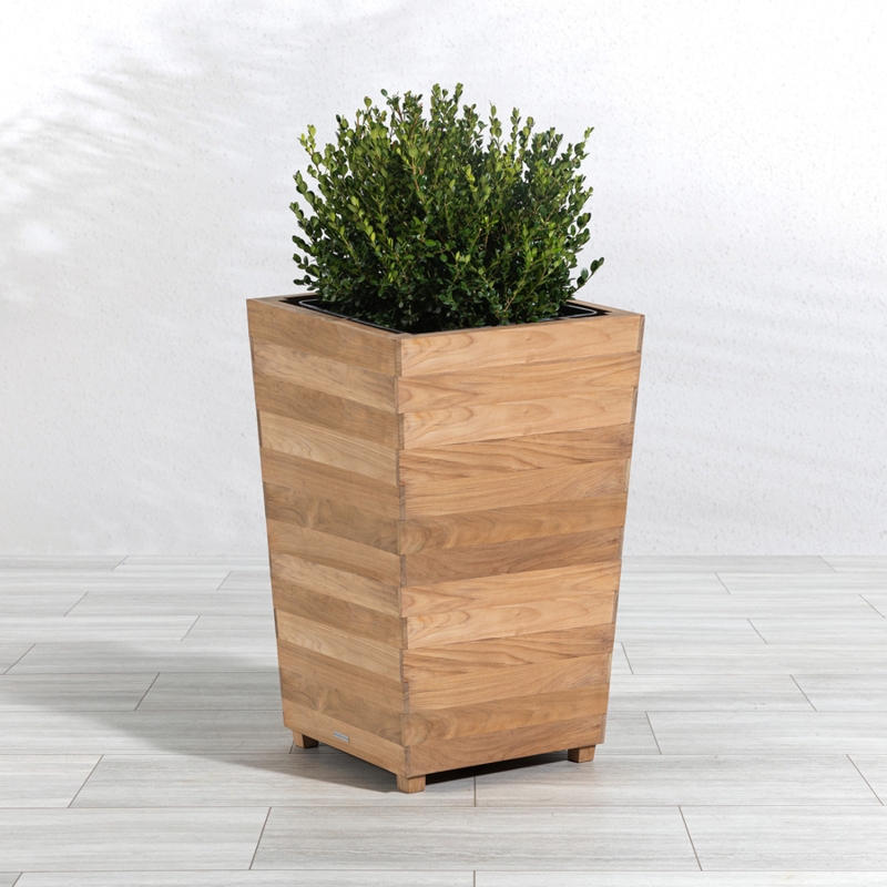 Planter Vertical Slats Tall Square, Architectural Wooden Planter