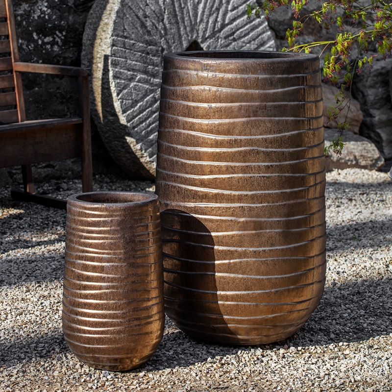 Planter Wave Pattern Weathered Bronze Finish Metallic Patina