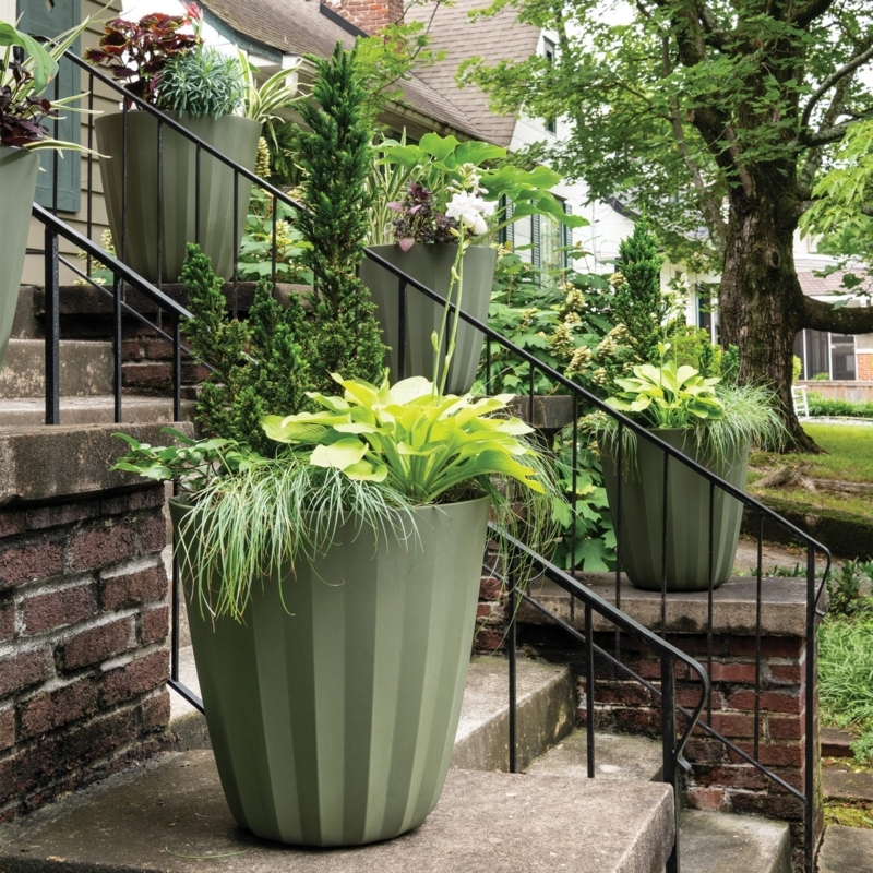 Planter: Weathered Terracotta with Vertical Pleated Ribbing