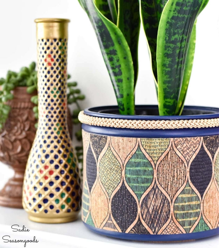 Planter with Cork Wrap and Organic Texture, Natural Cylindrical Pot