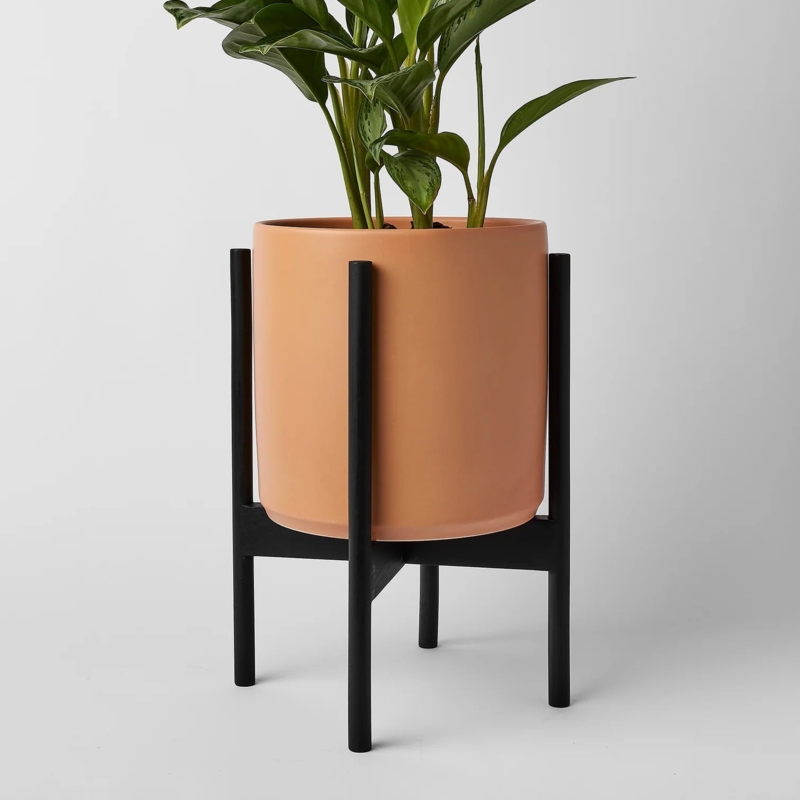 Planter With Stand in Peachy Pink Hue on Minimalist Metal Tripod