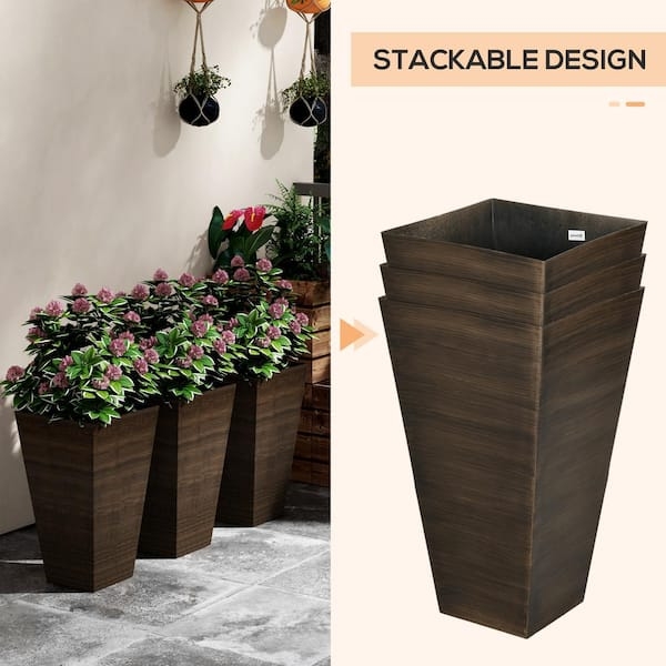 Planter Wood Grain Finish Square Top Tall Tapered Outdoor Planters