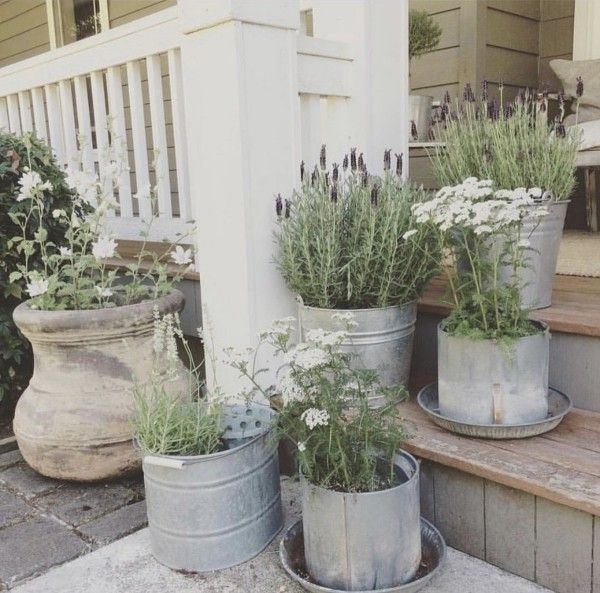 Planter Wooden Staircase Galvanized Buckets Decor Farmhouse
