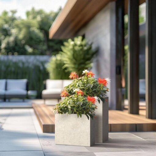 Planters Modern Tapered Square Garden Pots Staggered Height Cement