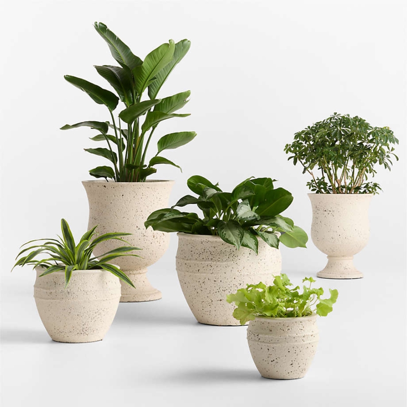 Planters Set of Urn Silhouettes Weathered Texture Pedestal Base