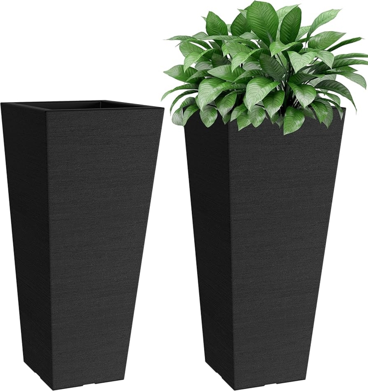 Planters Tall Black Rectangular Patio Planters Matte Finish Composite