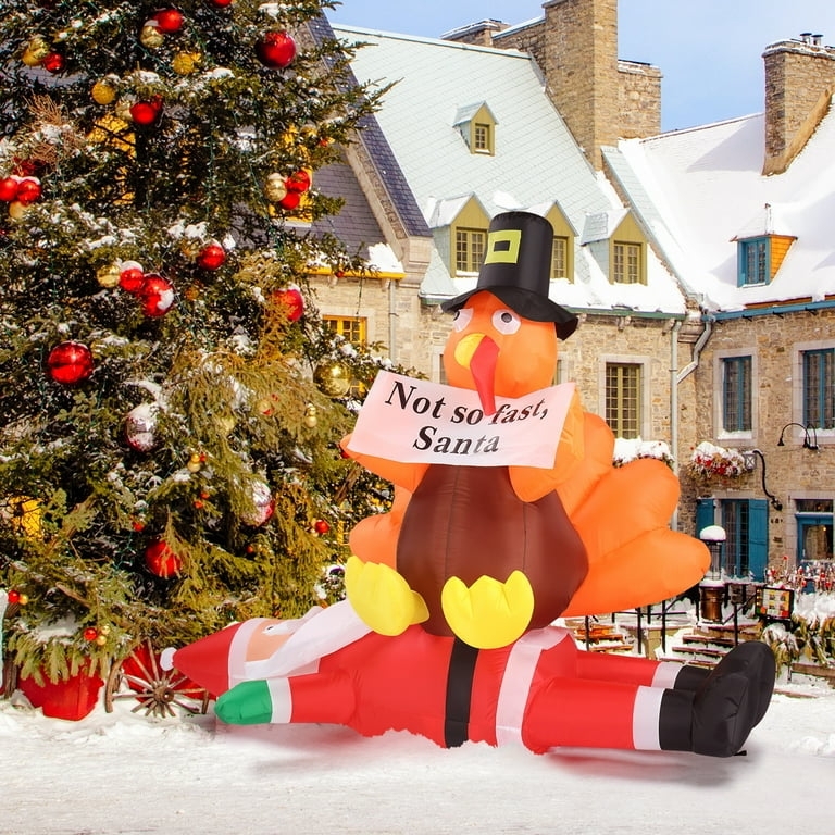 Playful Holiday Inflatable Turkey With Santa Claus Rider