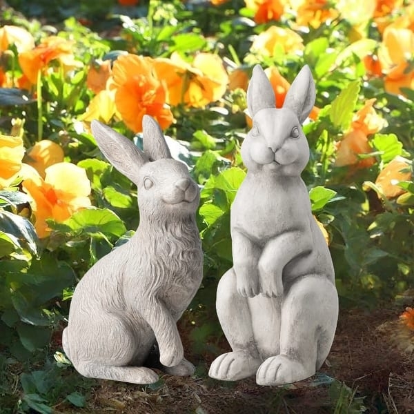 Playful White Animal Figurine, Standing Bunny Lawn Ornament