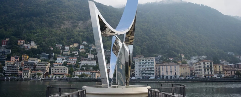 Polished Chrome Interlocking Rings Sculpture Contemporary Waterfront