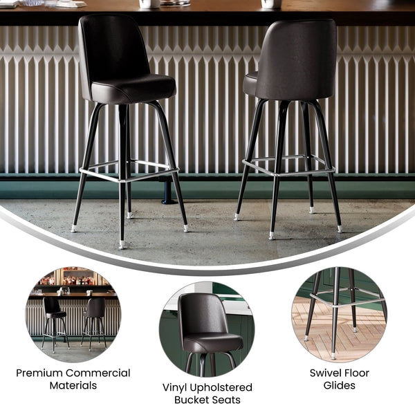 Polished Chrome Pedestal Swivel Barstool with Bucket Seat