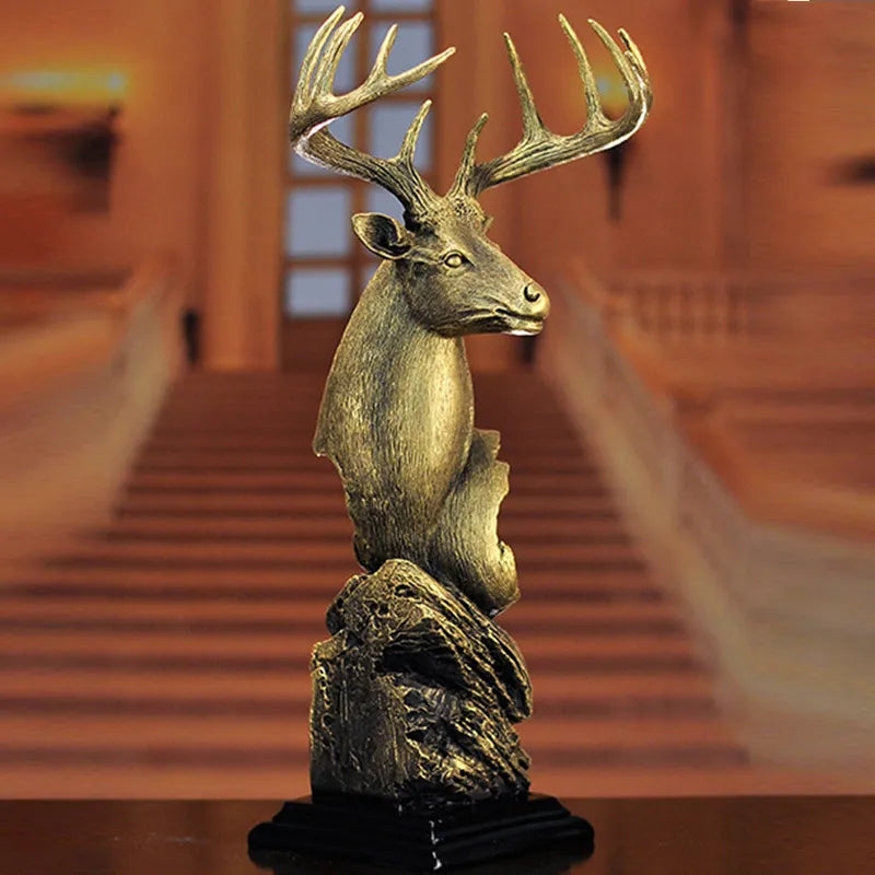 Polished Copper Sculpture with deer head motif on pedestal base.