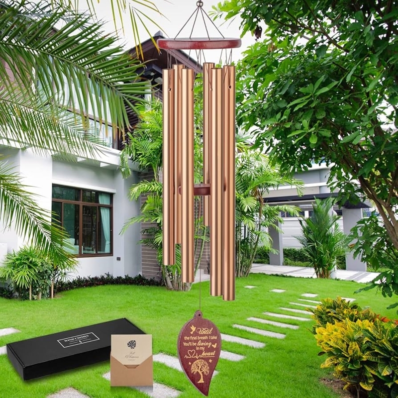 Polished Golden Memorial Wind Chimes with Six Metal Tubes
