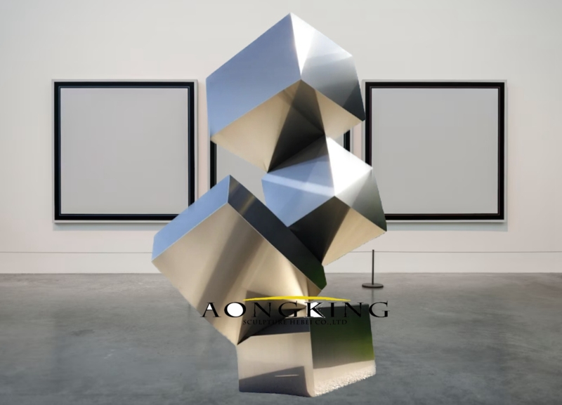 Polished Metal Sculpture Stacked Geometric Frames Large Scale Plaza Art