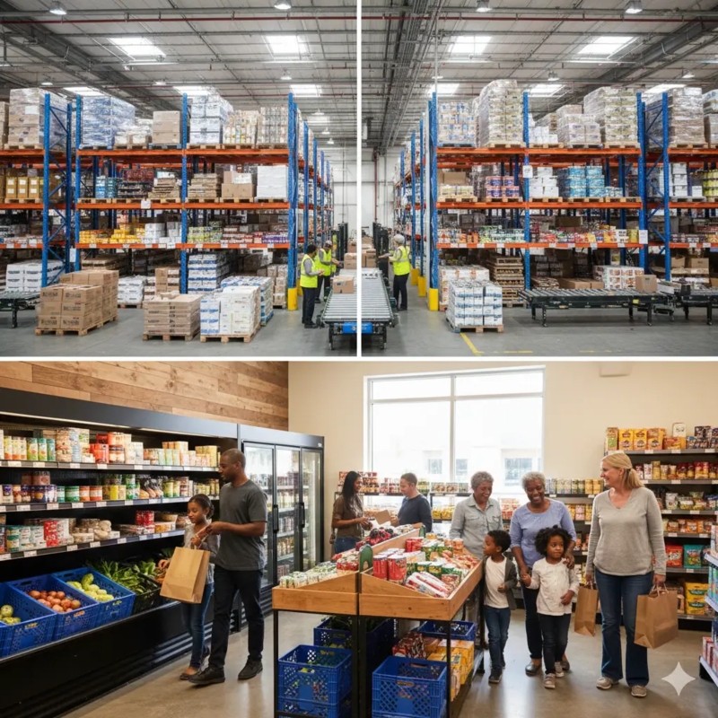 Polished Metal Wire Shelving Unit for Bulk Food Storage Layout