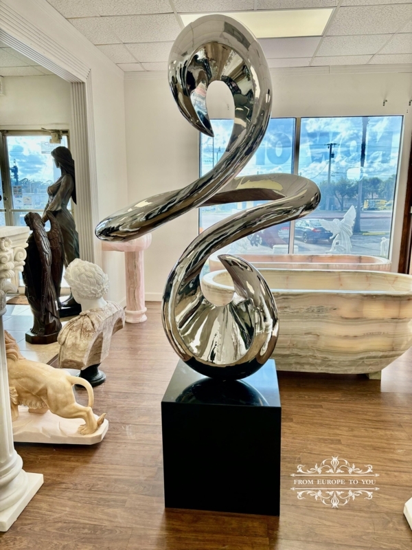 Polished Silver Tabletop Statue Fluid Ribbon Form Modern Metal