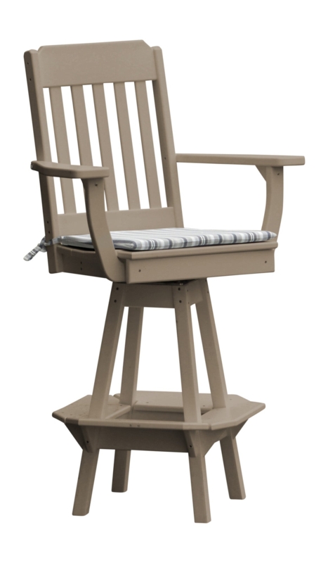 Poly Lumber Outdoor Bar Stool Swivel Weathered Slatted Back Coastal